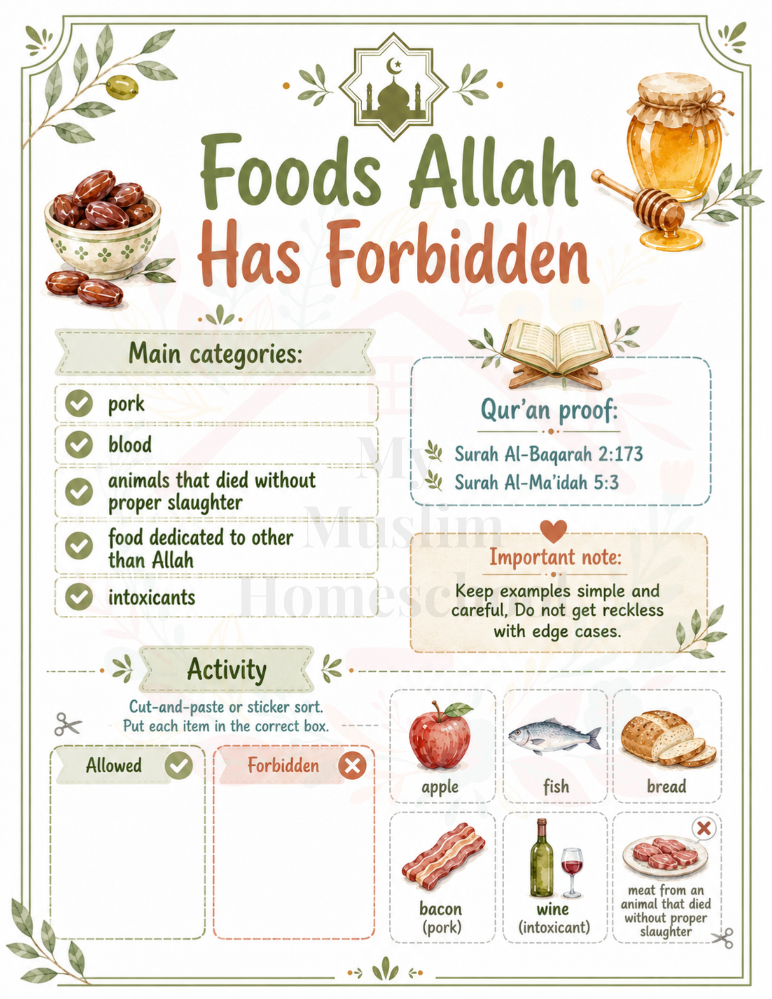 Foods Allah has forbidden child workbook preview page