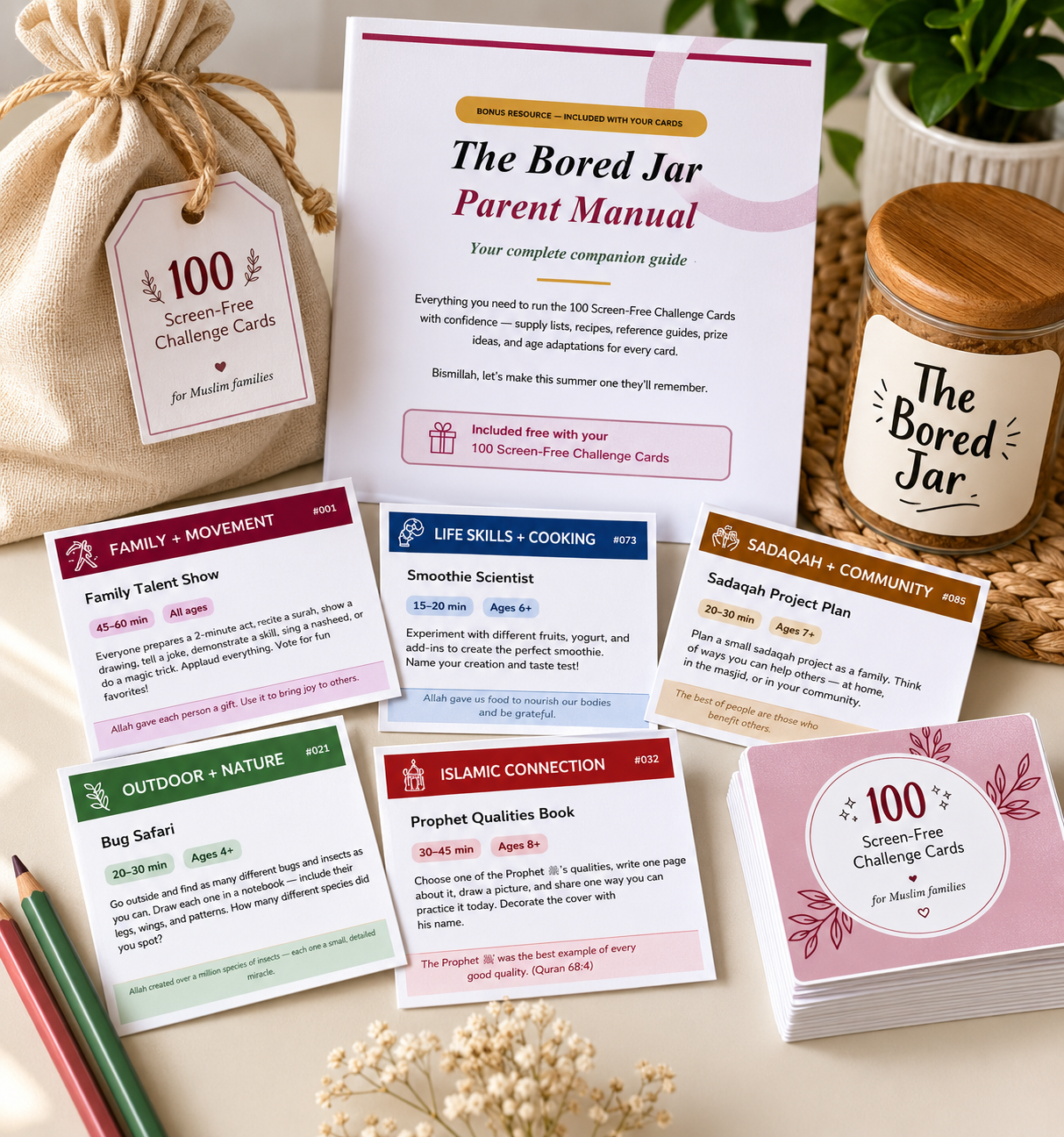 100 Screen-Free Challenge Cards for Muslim Kids